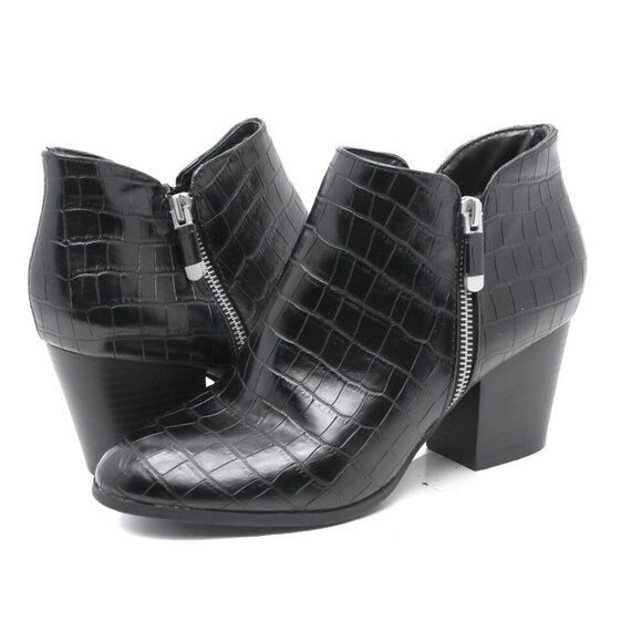 Style & Co. Faux Patent Booties Masrinaa Ankle Boots Black Reptile Block Heel - Picture 1 of 9